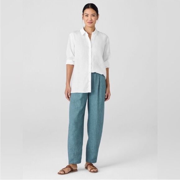 EILEEN FISHER Washed Organic Linen Délavé Lantern Pants in Nile Teal Aqua Sz 3X - Picture 6 of 14